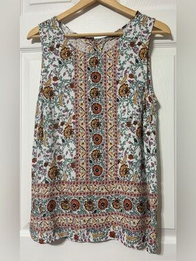 Soirée Women’s Sleeveless Boho Floral Resort Top Button Back Size L